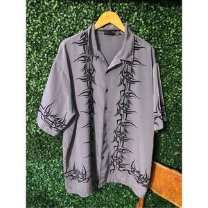 Y2K Mens Odo Printed Button Down Grunge Streetwear Sz 2XL
